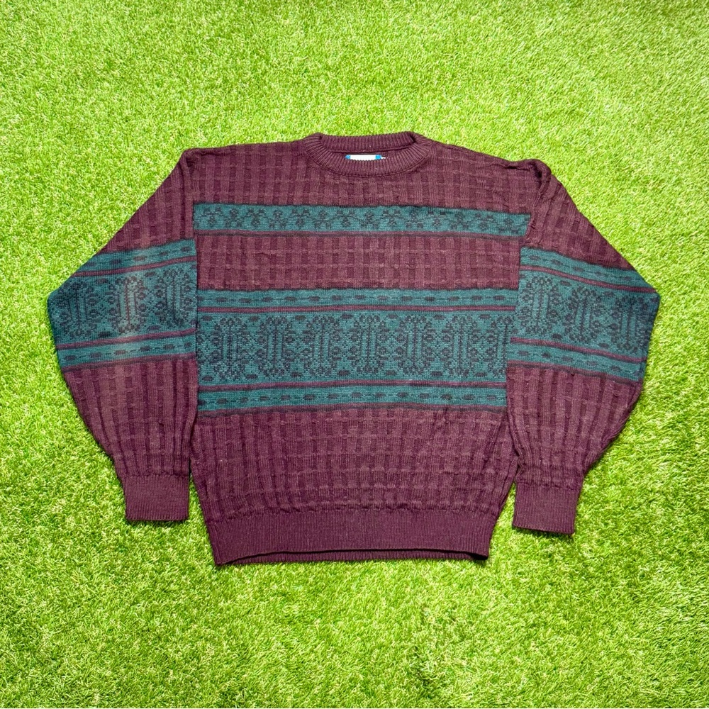 Vintage Gitano Knit Crewneck Sweater Mens Large Red Green Acrylic USA